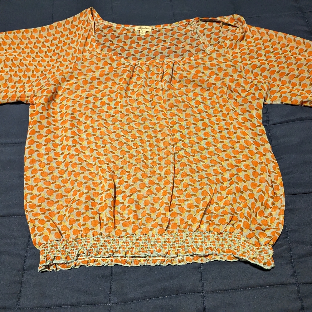 Lilly Star XL Peach print chiffon shirt